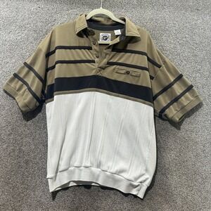 VTg LD Sport International Polo Shirt Large Striped Pocket Banded Retro‎ Dad